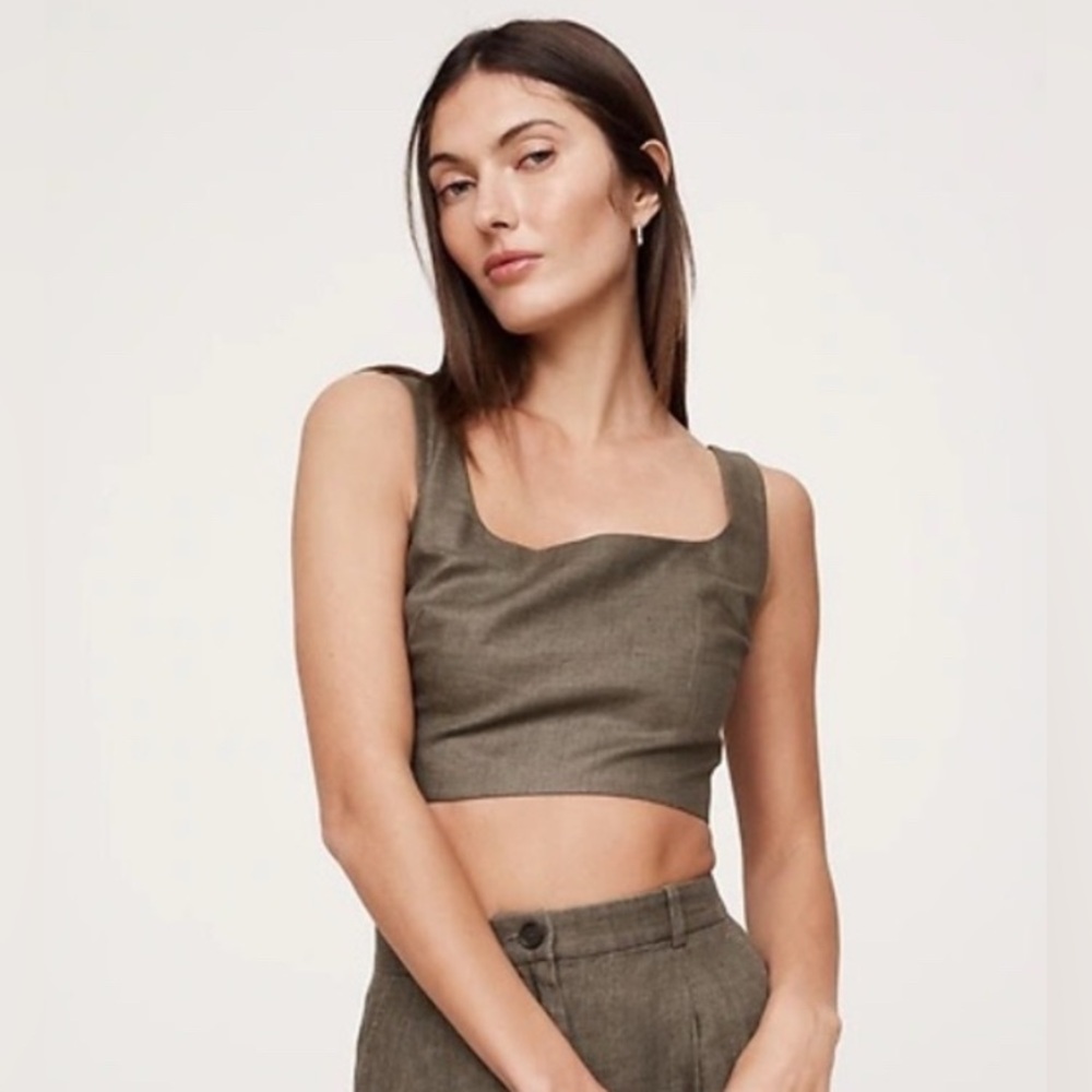 Banana Republic Linen Square-Neck Cropped Tank M Tall Olive